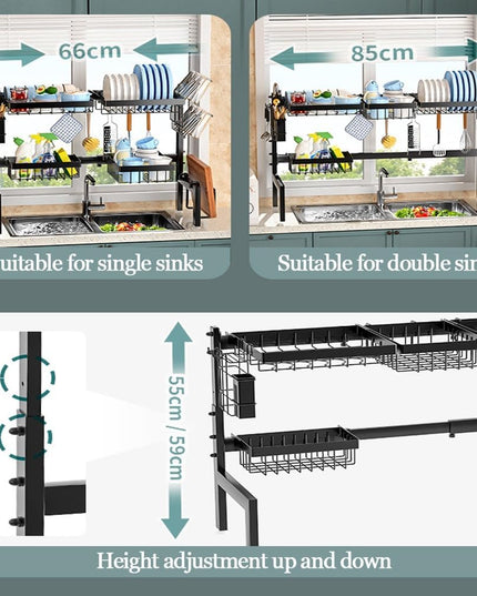 CARLA HOME Adjustable Over the Sink Dish Drying Rack with Utensil Holder, Hooks & Cutting Board Rack for Kitchen Counter Storage-1992735294436282372