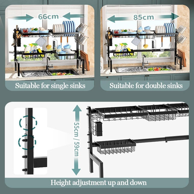 CARLA HOME Adjustable Over the Sink Dish Drying Rack with Utensil Holder, Hooks & Cutting Board Rack for Kitchen Counter Storage-1992735294436282372