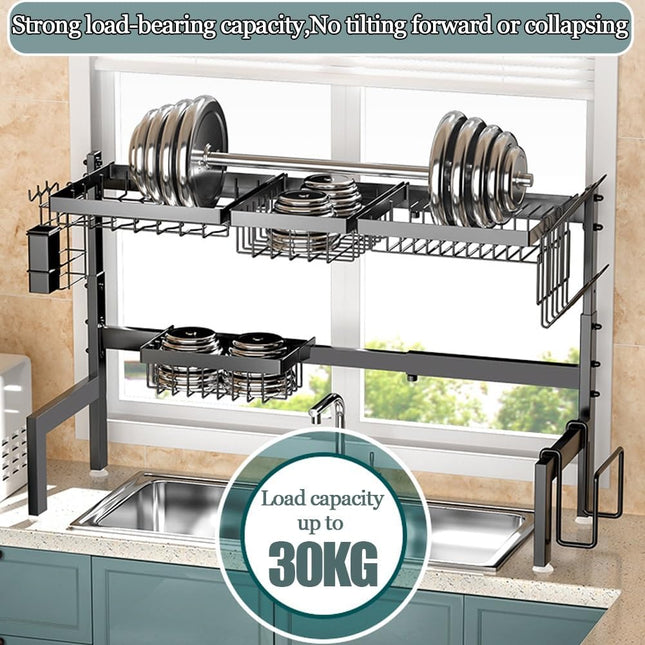 CARLA HOME Adjustable Over the Sink Dish Drying Rack with Utensil Holder, Hooks & Cutting Board Rack for Kitchen Counter Storage-1992735294436282373