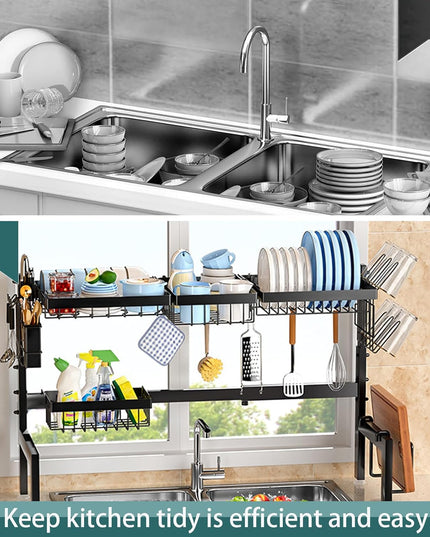 CARLA HOME Adjustable Over the Sink Dish Drying Rack with Utensil Holder, Hooks & Cutting Board Rack for Kitchen Counter Storage-1992735294436282374