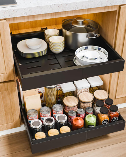 CARLA HOME 2 Pack Pull Out Cabinet Organizer Expandable for Cabinets with Adjustable Slide Out Shelves and Easy Installation (Black)-1992735300954230784