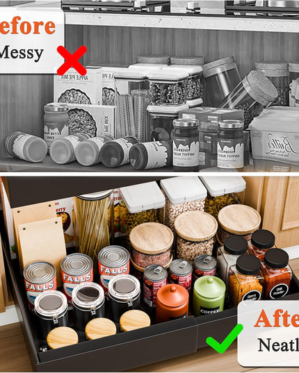 CARLA HOME 2 Pack Pull Out Cabinet Organizer Expandable for Cabinets with Adjustable Slide Out Shelves and Easy Installation (Black)-1992735300954230787