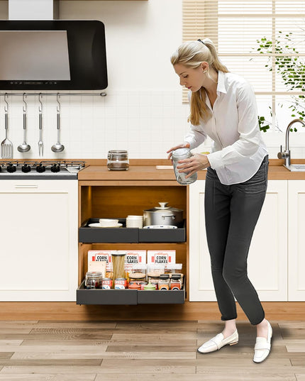 CARLA HOME 2 Pack Pull Out Cabinet Organizer Expandable for Cabinets with Adjustable Slide Out Shelves and Easy Installation (Black)-1992735300954230790