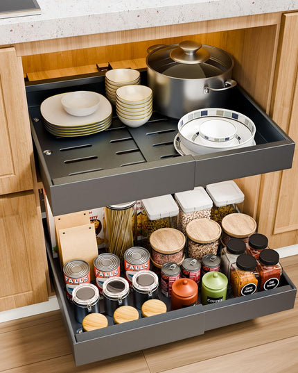 CARLA HOME 2 Pack Pull Out Cabinet Organizer Expandable for Cabinets with Adjustable Slide Out Shelves and Easy Installation (Grey)-1992735294251732992