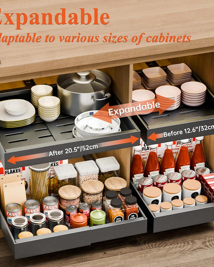 CARLA HOME 2 Pack Pull Out Cabinet Organizer Expandable for Cabinets with Adjustable Slide Out Shelves and Easy Installation (Grey)-1992735294251732994