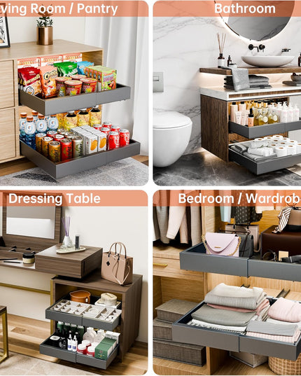 CARLA HOME 2 Pack Pull Out Cabinet Organizer Expandable for Cabinets with Adjustable Slide Out Shelves and Easy Installation (Grey)-1992735294251732996