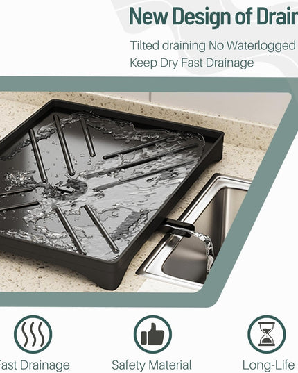 CARLA HOME 2-Tier Large Dish Drying Rack with Drainboard, Utensil Holder, Glass Hooks & Cutlery Storage (Black)-1992735292666286083