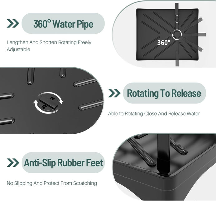 CARLA HOME 2-Tier Large Dish Drying Rack with Drainboard, Utensil Holder, Glass Hooks & Cutlery Storage (Black)-1992735292666286085