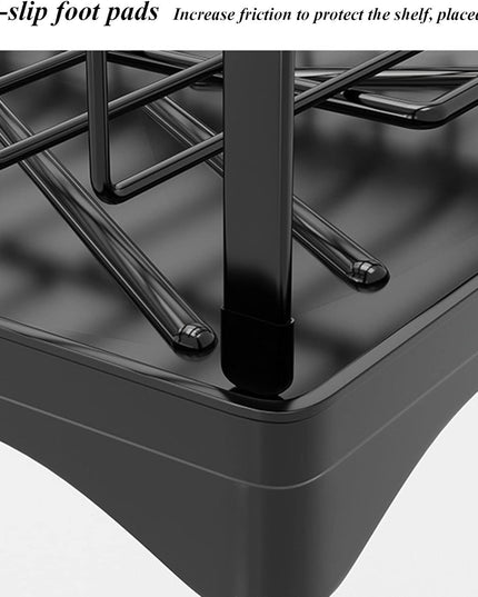 CARLA HOME 2-Tier Large Dish Drying Rack with Drainboard, Utensil Holder, Glass Hooks & Cutlery Storage (Black)-1992735292666286086