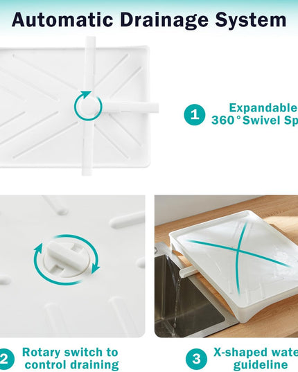 CARLA HOME 2-Tier Large Dish Drying Rack with Drainboard, Utensil Holder, Glass Hooks & Cutlery Storage (White)-1992735296420188166