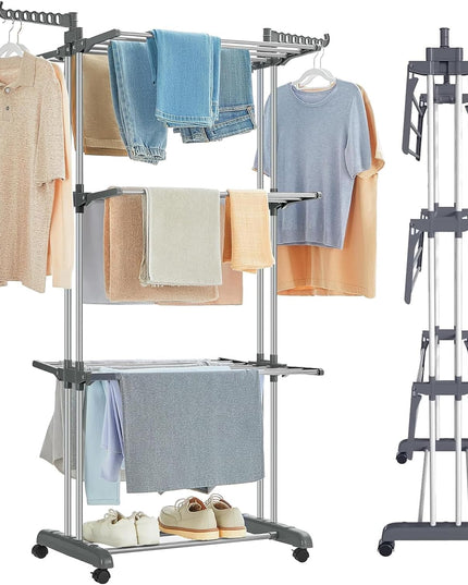 CARLA HOME Folding Clothes Drying Rack with Wheels and Adjustable Side Wings for Laundry Rack and Clothes Storage (Upgraded Model)-1992735299213594624