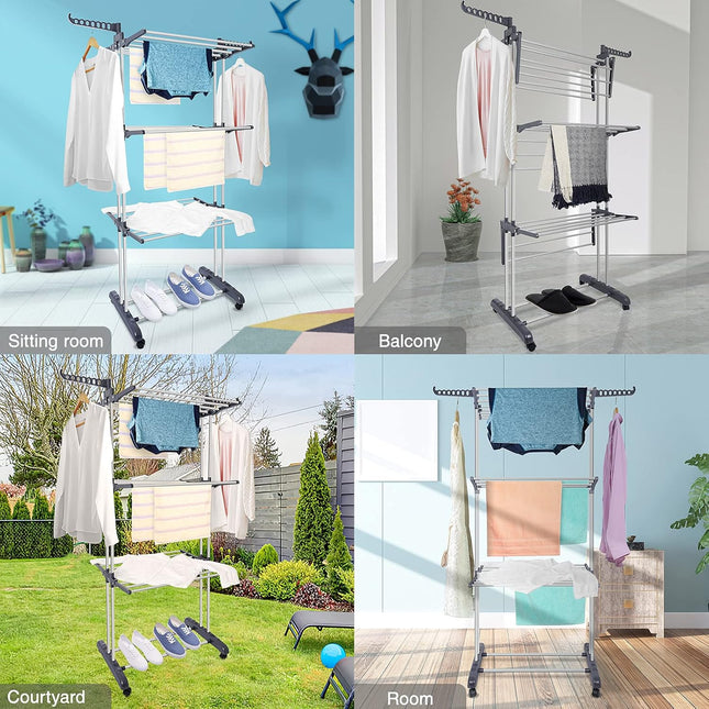 CARLA HOME Folding Clothes Drying Rack with Wheels and Adjustable Side Wings for Laundry Rack and Clothes Storage (Upgraded Model)-1992735299213594626