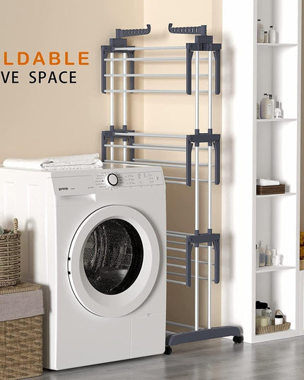 CARLA HOME Folding Clothes Drying Rack with Wheels and Adjustable Side Wings for Laundry Rack and Clothes Storage (Upgraded Model)-1992735299213594627
