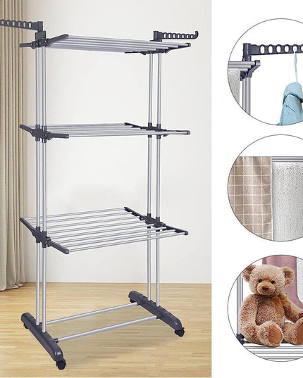 CARLA HOME Folding Clothes Drying Rack with Wheels and Adjustable Side Wings for Laundry Rack and Clothes Storage (Upgraded Model)-1992735299213594628