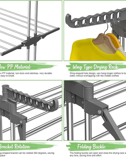 CARLA HOME Folding Clothes Drying Rack with Wheels and Adjustable Side Wings for Laundry Rack and Clothes Storage (Upgraded Model)-1992735299213594630