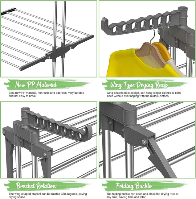 CARLA HOME Folding Clothes Drying Rack with Wheels and Adjustable Side Wings for Laundry Rack and Clothes Storage (Upgraded Model)-1992735299213594630
