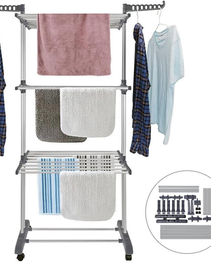 CARLA HOME Folding Clothes Drying Rack with Wheels and Adjustable Side Wings for Laundry Rack and Clothes Storage (Upgraded Model)-1992735299213594631