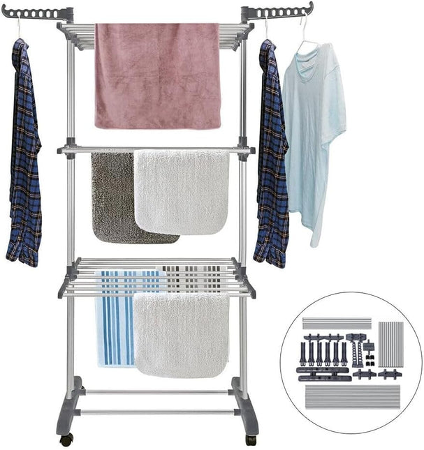 CARLA HOME Folding Clothes Drying Rack with Wheels and Adjustable Side Wings for Laundry Rack and Clothes Storage (Upgraded Model)-1992735299213594631