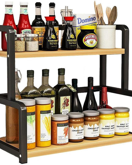 CARLA HOME 2-Tier Wooden Kitchen Countertop Spice Rack for Storage of Condiments, Oils, Jars & Seasoning Bottles-1992735296944476160