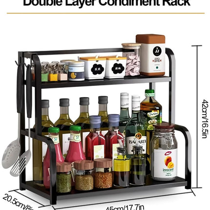 CARLA HOME 2-Tier Wooden Kitchen Countertop Spice Rack for Storage of Condiments, Oils, Jars & Seasoning Bottles-1992735296944476161