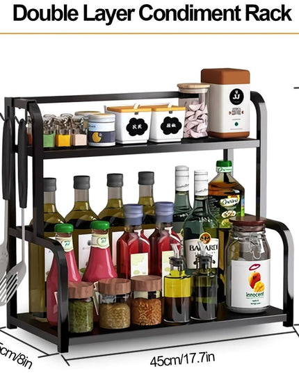 CARLA HOME 2-Tier Wooden Kitchen Countertop Spice Rack for Storage of Condiments, Oils, Jars & Seasoning Bottles-1992735296944476161