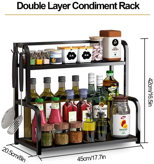 CARLA HOME 2-Tier Wooden Kitchen Countertop Spice Rack for Storage of Condiments, Oils, Jars & Seasoning Bottles-1992735296944476161