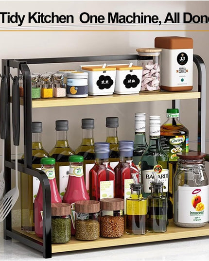 CARLA HOME 2-Tier Wooden Kitchen Countertop Spice Rack for Storage of Condiments, Oils, Jars & Seasoning Bottles-1992735296944476162