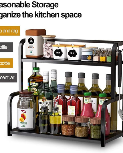 CARLA HOME 2-Tier Wooden Kitchen Countertop Spice Rack for Storage of Condiments, Oils, Jars & Seasoning Bottles-1992735296944476163