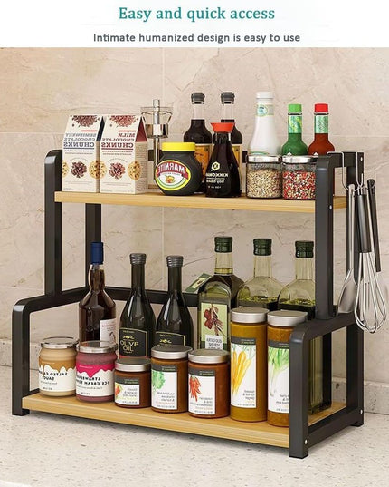 CARLA HOME 2-Tier Wooden Kitchen Countertop Spice Rack for Storage of Condiments, Oils, Jars & Seasoning Bottles-1992735296944476164