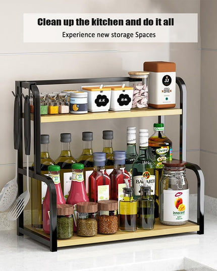 CARLA HOME 2-Tier Wooden Kitchen Countertop Spice Rack for Storage of Condiments, Oils, Jars & Seasoning Bottles-1992735296944476165