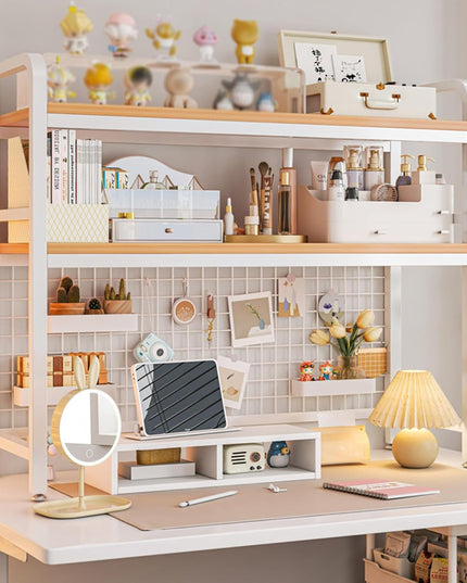 CARLA HOME  2-Tier Metal Desktop Hutch Bookshelf with Grid Panel for Computer Desk and Office Countertop-1992735283170381824