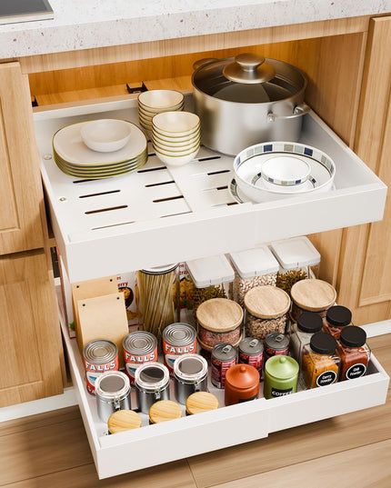 CARLA HOME 2 Pack Pull Out Cabinet Organizer Expandable for Cabinets with Adjustable Slide Out Shelves and Easy Installation (White)-1992735300601909248