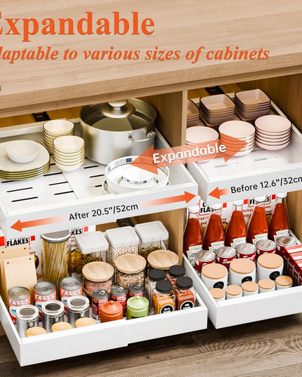 CARLA HOME 2 Pack Pull Out Cabinet Organizer Expandable for Cabinets with Adjustable Slide Out Shelves and Easy Installation (White)-1992735300601909250