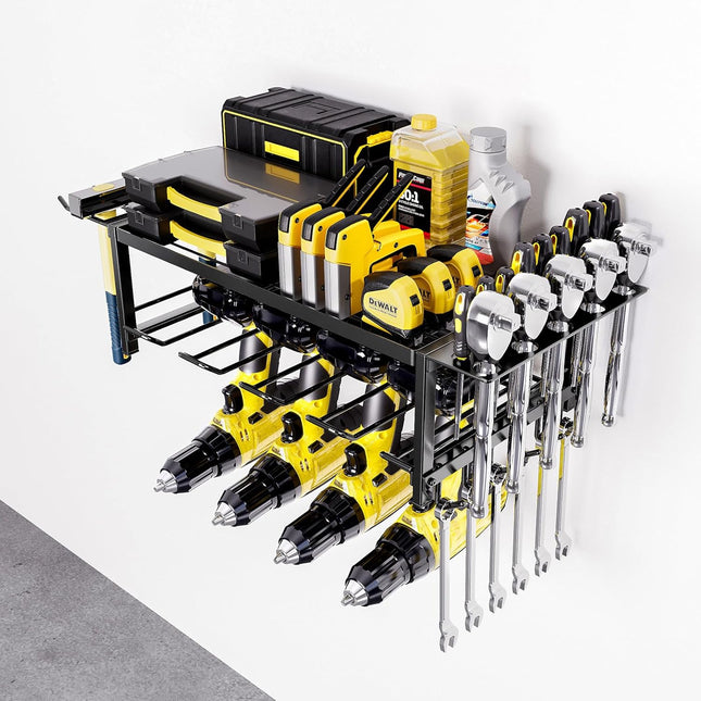 CARLA HOME 2-Tier Power Tool Rack Organizer Wall Mount with Drill Holder & Wrench Hooks for Cordless Tools & Workshop Organization-1992735301952475136