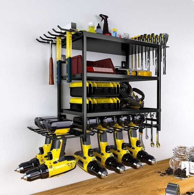 CARLA HOME 4-Tier Power Tool Rack Organizer Wall Mount with Drill Holder & Wrench Hooks for Cordless Tools & Workshop Organization-1992735301612736512