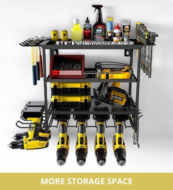 CARLA HOME 4-Tier Power Tool Rack Organizer Wall Mount with Drill Holder & Wrench Hooks for Cordless Tools & Workshop Organization-1992735301612736514