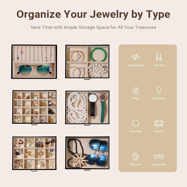 CARLA HOME 6-Layer Large Jewelry Box for Women with Drawers, Mirror, Lock, Necklace Hooks & Side Compartments for Rings, Earrings, Bracelets, Gifts (Black)-1992735297993052163