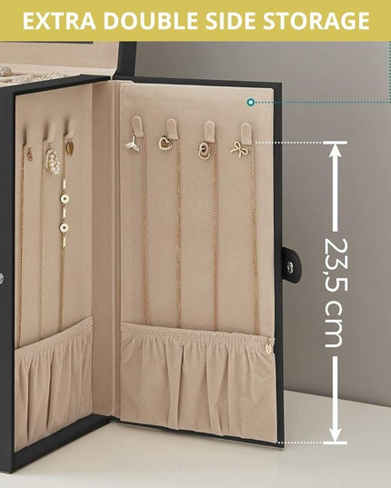 CARLA HOME 6-Layer Large Jewelry Box for Women with Drawers, Mirror, Lock, Necklace Hooks & Side Compartments for Rings, Earrings, Bracelets, Gifts (Black)-1992735297993052167