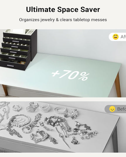 CARLA HOME  6-Layer Large Jewelry Organizer Box for Women with Mirror, Drawers, Hooks & Dividers for Rings, Necklaces, Bracelets, Ideal Gift for Women (Black)-1992735298160824324