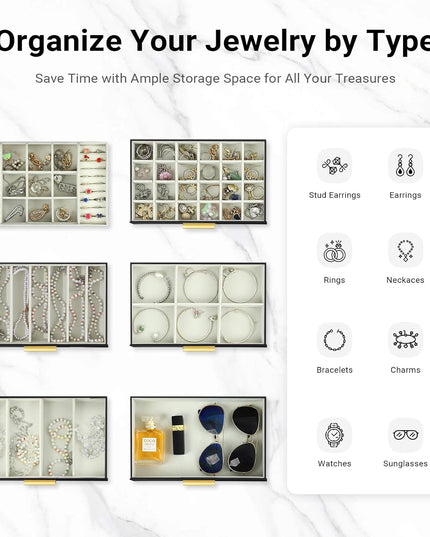 CARLA HOME  6-Layer Large Jewelry Organizer Box for Women with Mirror, Drawers, Hooks & Dividers for Rings, Necklaces, Bracelets, Ideal Gift for Women (Black)-1992735298160824325