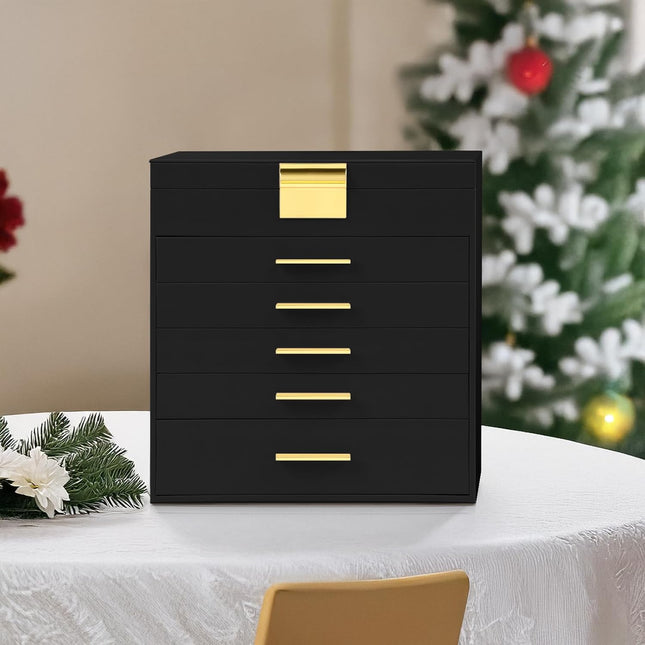 CARLA HOME  6-Layer Large Jewelry Organizer Box for Women with Mirror, Drawers, Hooks & Dividers for Rings, Necklaces, Bracelets, Ideal Gift for Women (Black)-1992735298160824326