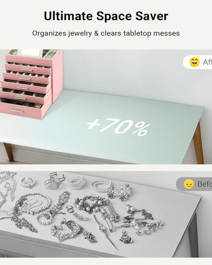 CARLA HOME  6-Layer Large Jewelry Organizer Box for Women with Mirror, Drawers, Hooks & Dividers for Rings, Necklaces, Bracelets, Ideal Gift for Women (Pink)-1992735292494319620
