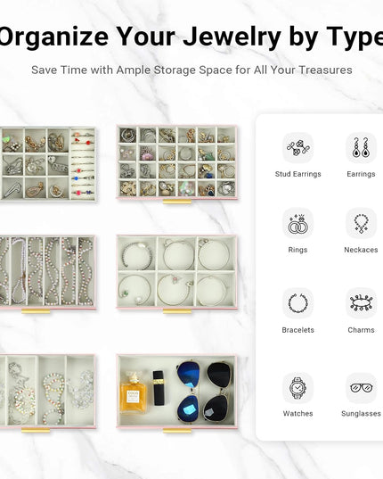 CARLA HOME  6-Layer Large Jewelry Organizer Box for Women with Mirror, Drawers, Hooks & Dividers for Rings, Necklaces, Bracelets, Ideal Gift for Women (Pink)-1992735292494319621