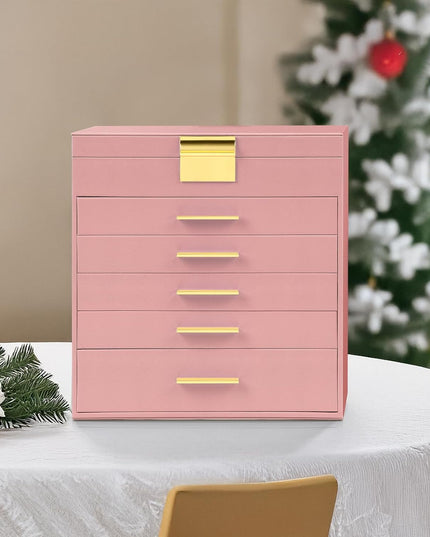 CARLA HOME  6-Layer Large Jewelry Organizer Box for Women with Mirror, Drawers, Hooks & Dividers for Rings, Necklaces, Bracelets, Ideal Gift for Women (Pink)-1992735292494319622