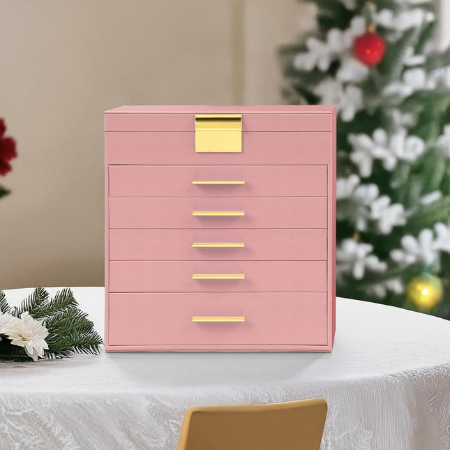 CARLA HOME  6-Layer Large Jewelry Organizer Box for Women with Mirror, Drawers, Hooks & Dividers for Rings, Necklaces, Bracelets, Ideal Gift for Women (Pink)-1992735292494319622