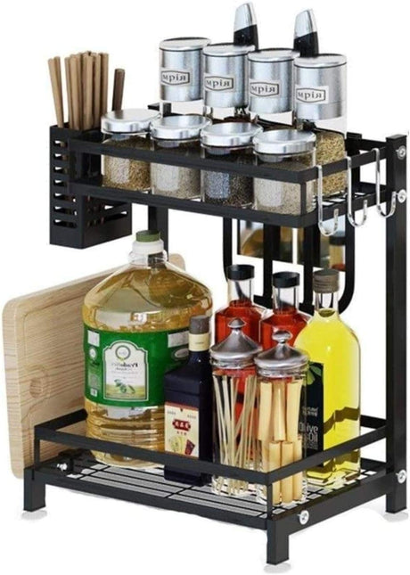 CARLA HOME 2-Tier Kitchen Spice Rack Organizer Storage Shelf for Condiments, Oil Bottles, Utensils, Cutting Board & More-1992735302300602368
