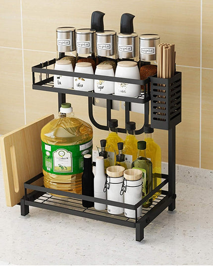 CARLA HOME 2-Tier Kitchen Spice Rack Organizer Storage Shelf for Condiments, Oil Bottles, Utensils, Cutting Board & More-1992735302300602369