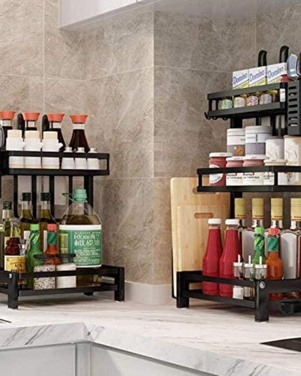 CARLA HOME 2-Tier Kitchen Spice Rack Organizer Storage Shelf for Condiments, Oil Bottles, Utensils, Cutting Board & More-1992735302300602376