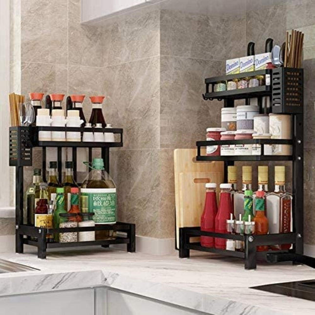 CARLA HOME 2-Tier Kitchen Spice Rack Organizer Storage Shelf for Condiments, Oil Bottles, Utensils, Cutting Board & More-1992735302300602376