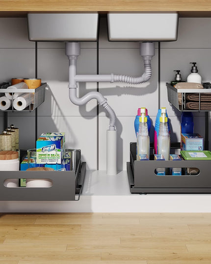 CARLA HOME 2 Pack Under Sink Organiser with Sliding Drawers for Kitchen & Bathroom-1978962263821914112